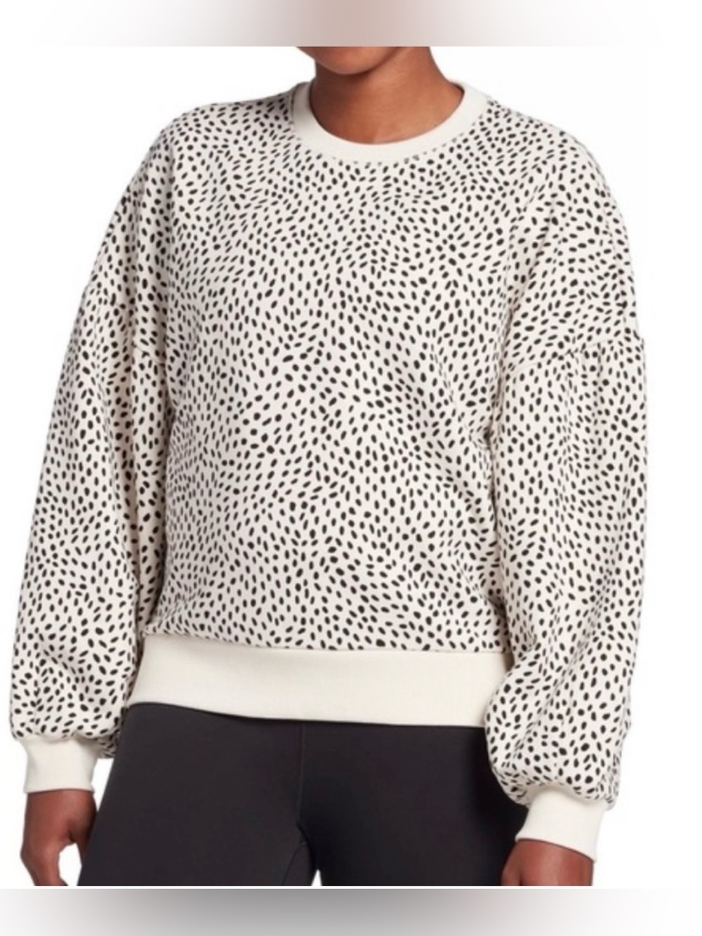 CALIA Cream & Black Dotted Sweatshirt Crew Neck Relaxed Fit Medium Women’s